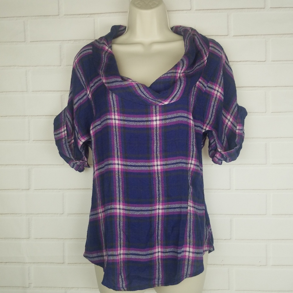 Ecote womens purple plaid womens top size XS